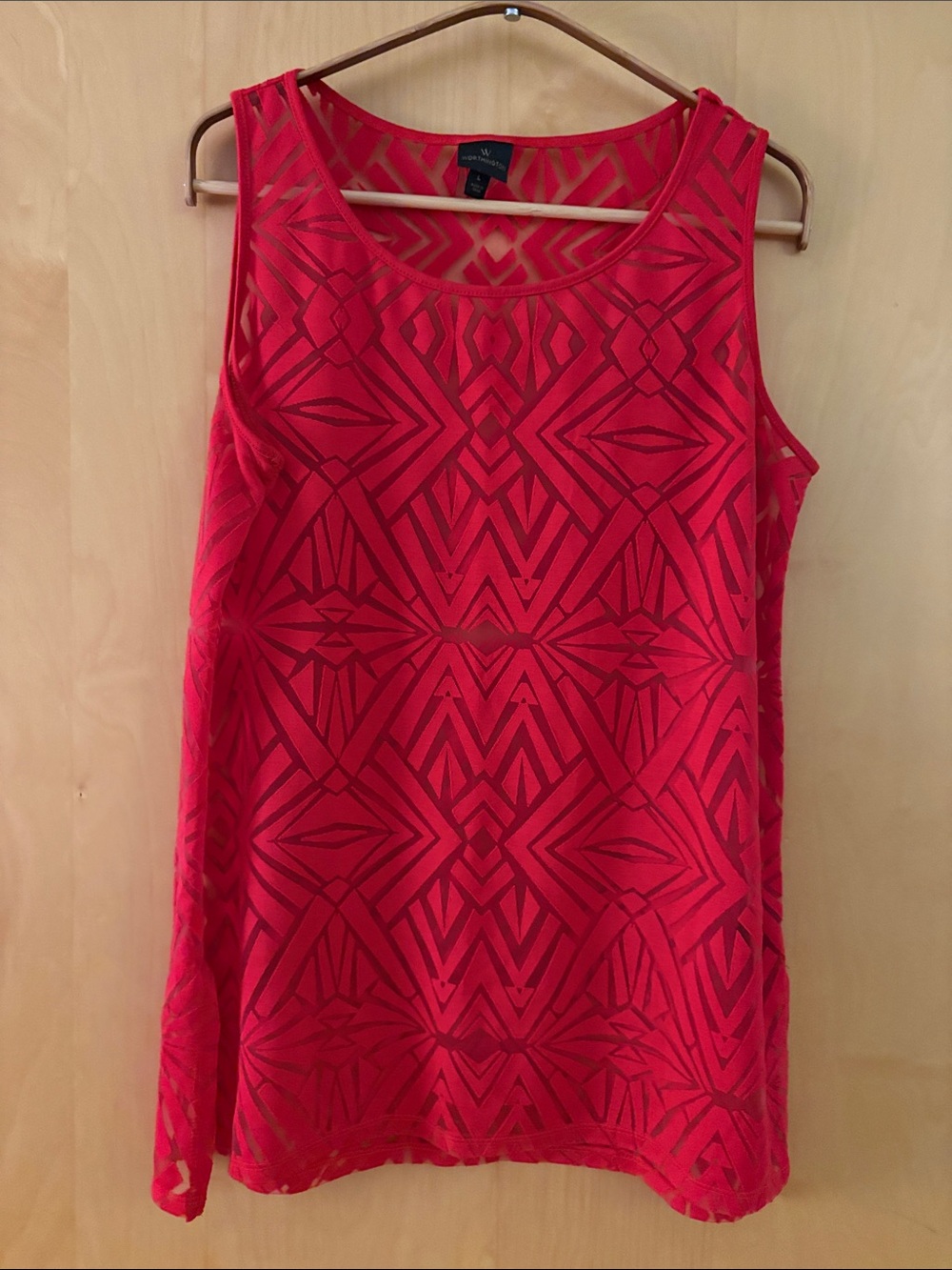 Worthington Bright Red Geometric Sheer Top